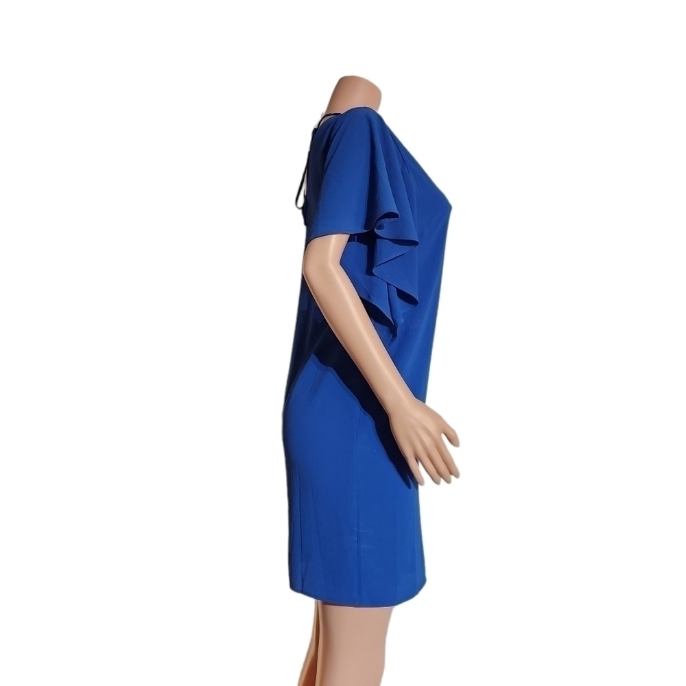 𝅺ELIZA J. Womens Blue Flutter Sleeve V Neck Tie Back Shift Dress Size 6 - Picture 11 of 14